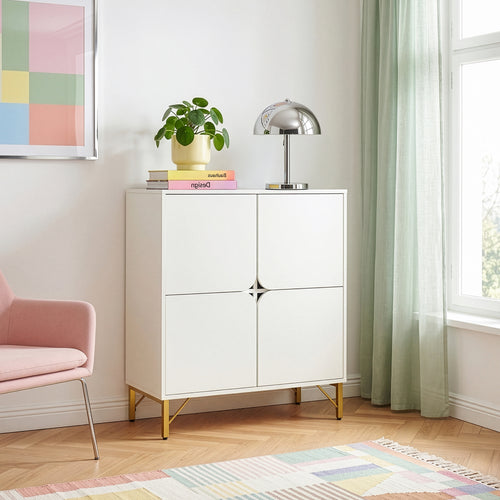 Sideboard Reyri 90x80x35 cm Weiß/Goldfarben [en.casa]