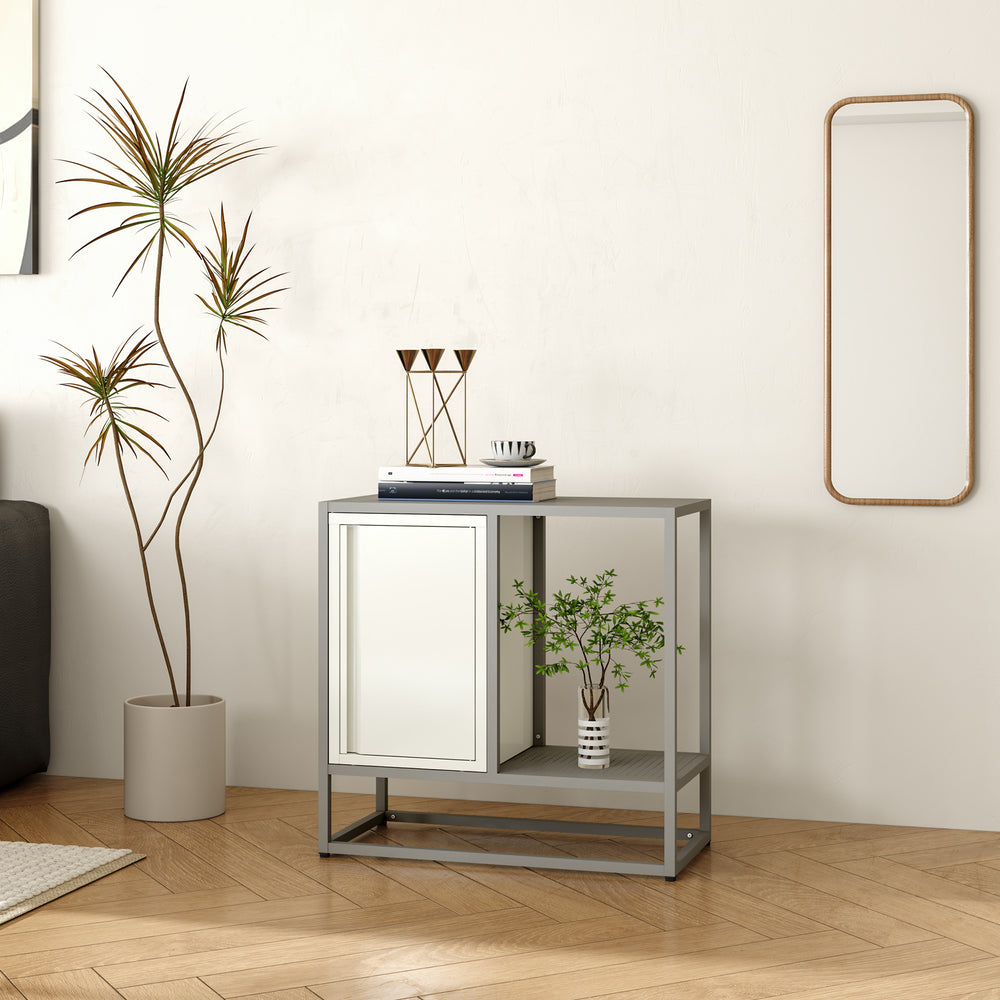 Sideboard Burlöv Stahl 70x72x35 cm Grau/Weiß [en.casa] - premiumXL