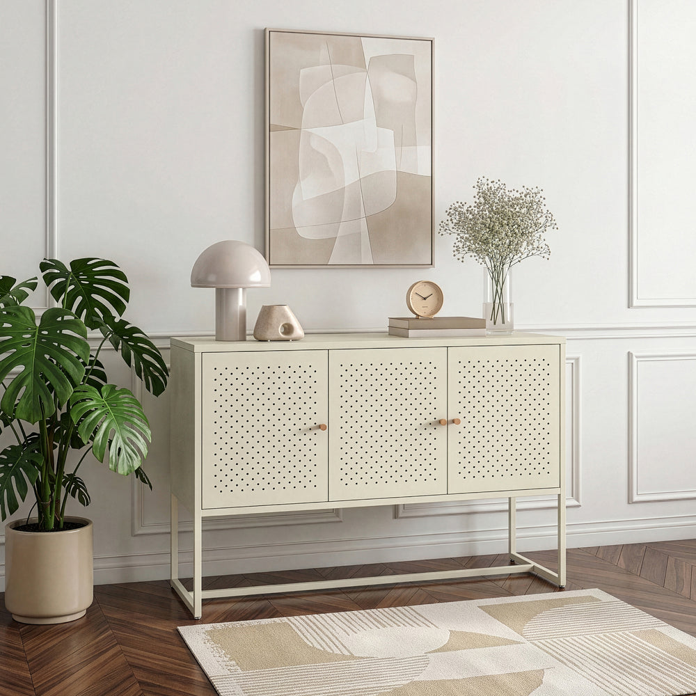 Sideboard Viitasaari 120x40x80 cm Stahl Cremeweiß [en.casa]