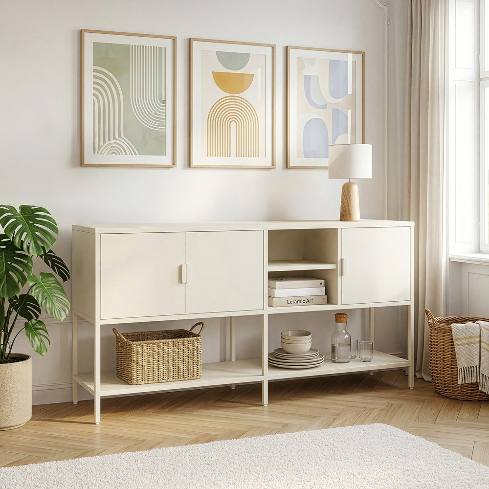 Sideboard Kliri Stahl 160x40x80 cm Cremeweiß [en.casa]