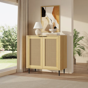 Sideboard Lukhomso 83x80x40 cm Eicheoptik/Rattanoptik [en.casa]