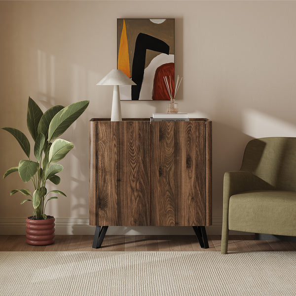 Kommode Trorlon 83x80x40 cm Walnussoptik/Travertin [en.casa]