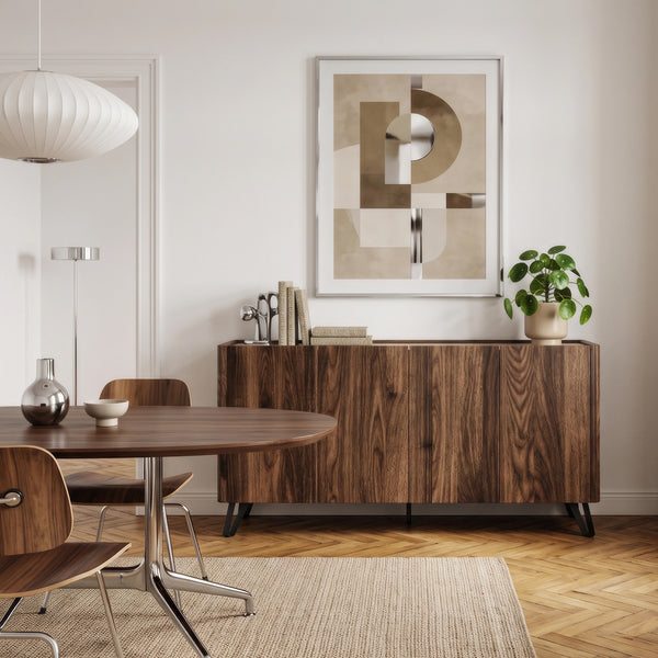 Sideboard Trorlon 160x40x83 cm Walnussoptik/Travertin [en.casa]