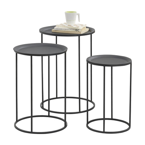 Beistelltisch Anaklia 3er Set Rund Metall Schwarz en.casa