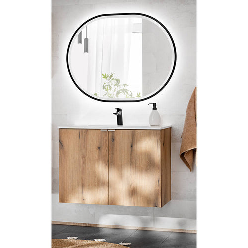 Waschtisch Skelbolu 80x57x39 cm mit LED-Spiegel Eicheoptik [en.casa]