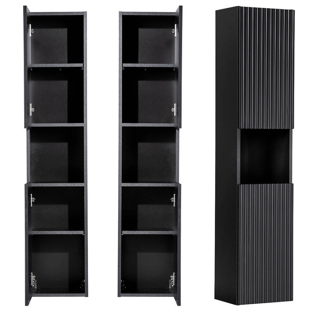 Hochschrank Skelbolu 140x30x25 cm Schwarz [en.casa]